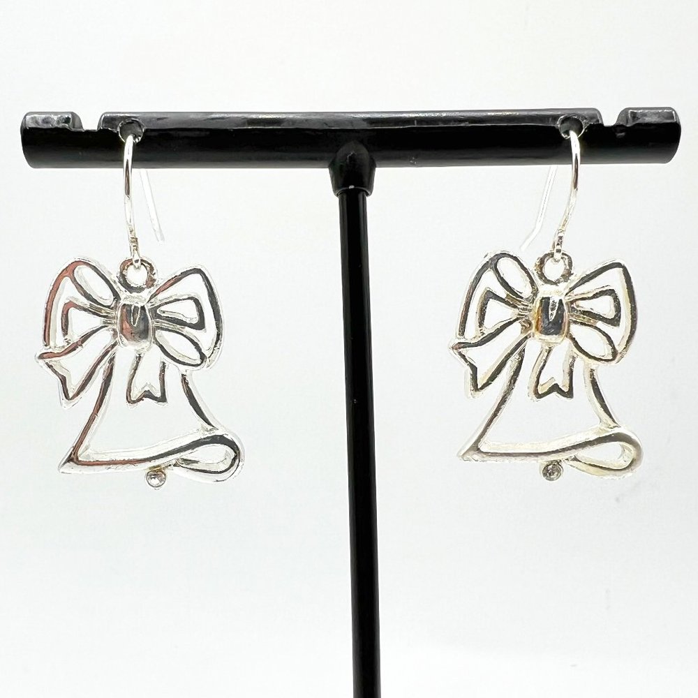 Silver Tone Christmas Bell Earrings